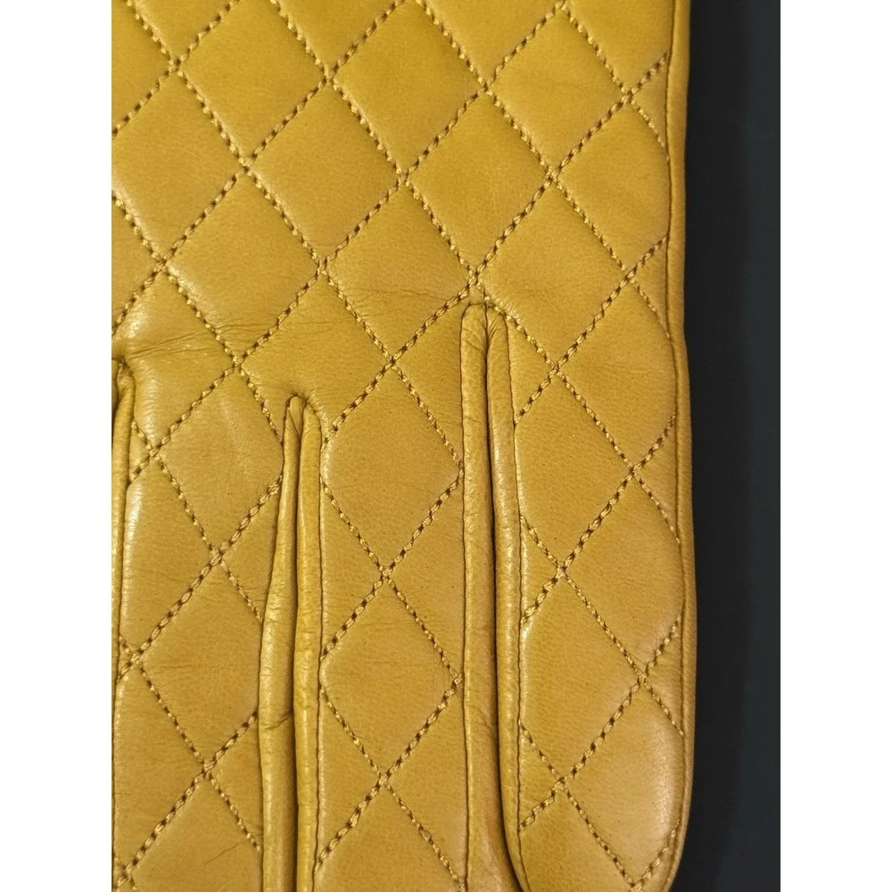 Coach Yellow Leather‎ Quilted Bow Heart Wool Lined Gloves Size 8